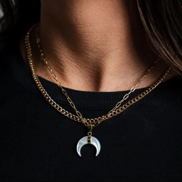 ❗️Last One❗️Mother of Pearl Double Horn Gold Necklace - Picture 3 of 12